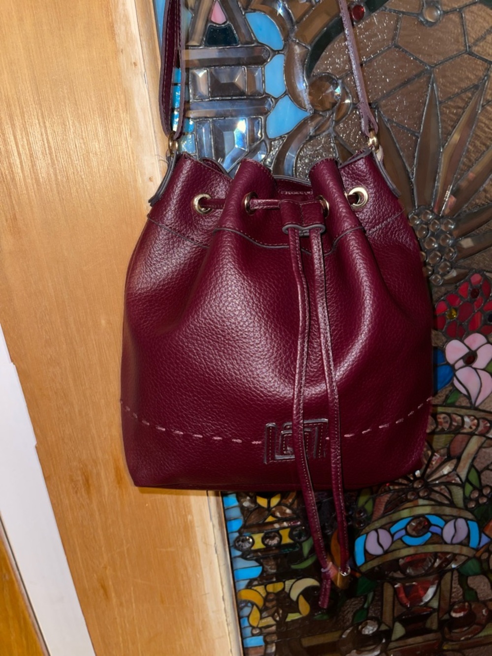 Liz Claiborne Women's Burgundy Drawstring Bucket Bag